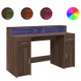 Escritorio con LED madera ingeniería marrón roble 140x55x91 cm de , Escritorios - Ref: Foro24-3309426, Precio: 181,10 €, Desc...