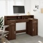 Escritorio con LED madera ingeniería marrón roble 140x55x91 cm de , Escritorios - Ref: Foro24-3309426, Precio: 181,10 €, Desc...