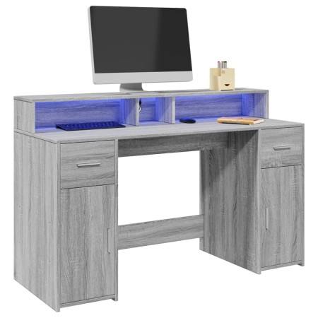 Escritorio con LED madera ingeniería gris sonoma 140x55x91 cm de , Escritorios - Ref: Foro24-3309425, Precio: 213,29 €, Descu...