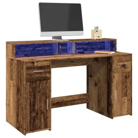 Escritorio con LED madera ingeniería envejecida 140x55x91 cm de , Escritorios - Ref: Foro24-3309427, Precio: 189,49 €, Descue...