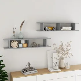 Estantes de pared 2 uds contrachapado gris hormigón 105x18x20cm de , Estantes y estanterías - Ref: Foro24-807209, Precio: 36,...