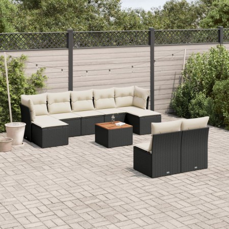 Set de sofás de jardín 10 pzas cojines ratán sintético negro de , Conjuntos de jardín - Ref: Foro24-3256189, Precio: 534,15 €...