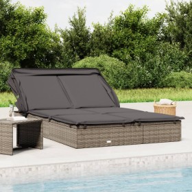 Tumbona 2 personas toldo plegable ratán PE gris 213x118x97 cm de , Tumbonas - Ref: Foro24-319651, Precio: 264,02 €, Descuento: %