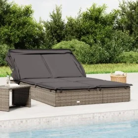Zweierliege mit faltbarem Baldachin aus grauem PE-Rattan, 213x118x97 cm. von , Liegen - Ref: Foro24-319651, Preis: 290,88 €, ...