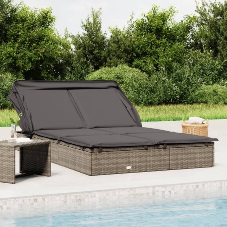 Tumbona 2 personas toldo plegable ratán PE gris 213x118x97 cm de , Tumbonas - Ref: Foro24-319651, Precio: 264,02 €, Descuento: %