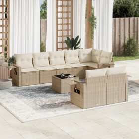 Set de sofás de jardín 9 pzas con cojines ratán sintético beige en Conjuntos de jardín | Comprar online en Foru.es