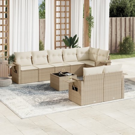 Set de sofás de jardín 9 pzas con cojines ratán sintético beige en Conjuntos de jardín | Comprar online en Foru.es
