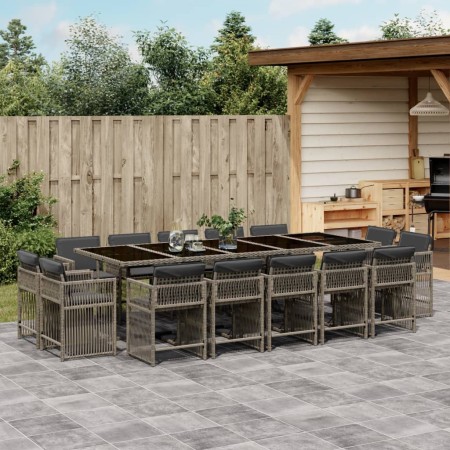 Set comedor de jardín con cojines 15 pzas ratán sintético gris de , Conjuntos de jardín - Ref: Foro24-3211772, Precio: 896,34...