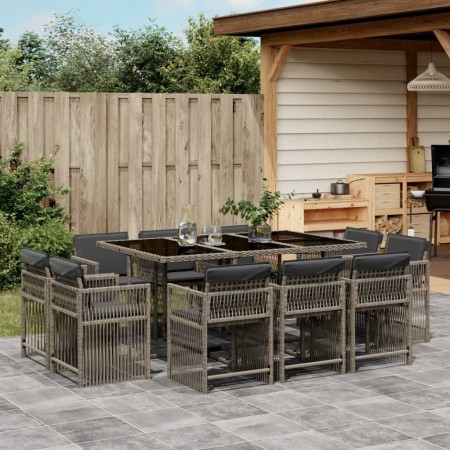 Set de comedor de jardín 11 pzas y cojines ratán sintético gris de , Conjuntos de jardín - Ref: Foro24-3211748, Precio: 585,1...