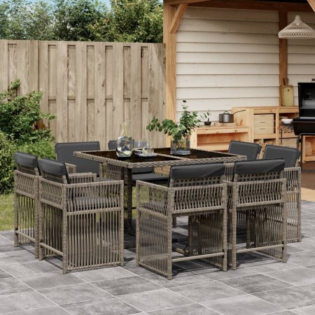 Set comedor jardín 9 pzas y cojines ratán sintético gris de , Conjuntos de jardín - Ref: Foro24-3211736, Precio: 456,51 €, De...