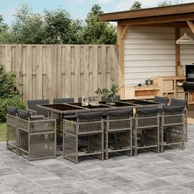 Set comedor de jardín con cojines 13 pzas ratán sintético gris de , Conjuntos de jardín - Ref: Foro24-3211760, Precio: 858,43...