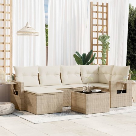 Set sofás de jardín 7 piezas y cojines ratán sintético beige en Conjuntos de jardín | Comprar online en Foru.es