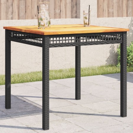 Mesa de jardín ratán sintético madera acacia negro 80x80x75 cm de , Mesas de jardín - Ref: Foro24-366273, Precio: 119,77 €, D...