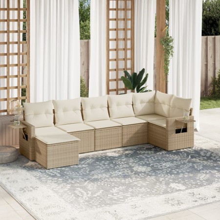Set sofás de jardín 7 piezas y cojines ratán sintético beige en Conjuntos de jardín | Comprar online en Foru.es