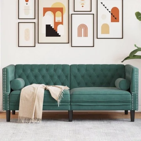 Sofá Chesterfield 2 plazas con cojines terciopelo verde oscuro de , Sofás - Ref: Foro24-372685, Precio: 307,19 €, Descuento: %