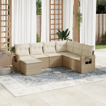 Set sofás de jardín 7 piezas y cojines ratán sintético beige en Conjuntos de jardín | Comprar online en Foru.es