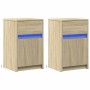 Mesitas de noche luces LED 2 uds madera ingeniería roble Sonoma de , Mesitas de noche - Ref: Foro24-852003, Precio: 82,53 €, ...
