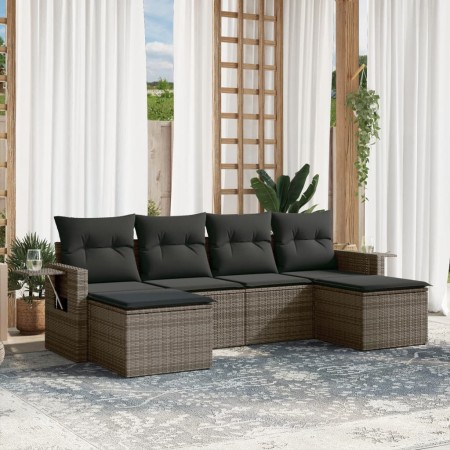 Set de muebles de jardín 6 pzas y cojines ratán sintético gris en Conjuntos de jardín | Comprar online en Foru.es