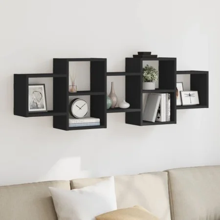 Estantería de pared madera de ingeniería negra 129x18x42 cm de , Estantes y estanterías - Ref: Foro24-853219, Precio: 62,73 €...