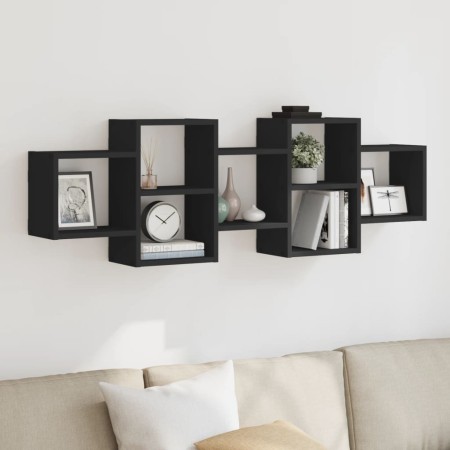 Estantería de pared madera de ingeniería negra 129x18x42 cm de , Estantes y estanterías - Ref: Foro24-853219, Precio: 64,15 €...