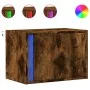 Wall-mounted bedside table with LED lights in smoked oak. by , Nightstands - Ref: Foro24-852097, Price: 35,47 €, Discount: %