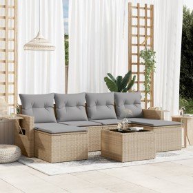 Set sofás de jardín 7 piezas y cojines ratán sintético beige en Conjuntos de jardín | Comprar online en Foru.es