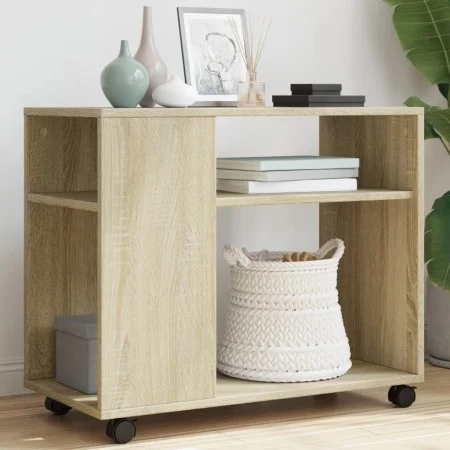 Beistelltisch mit Rollen aus Eichenholz Sonoma 70x35x60 cm von , Seitentische - Ref: Foro24-853148, Preis: 57,26 €, Rabatt: %