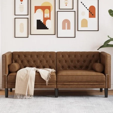 Sofá Chesterfield de 2 plazas piel de ante sintético marrón de , Sofás - Ref: Foro24-372692, Precio: 333,71 €, Descuento: %