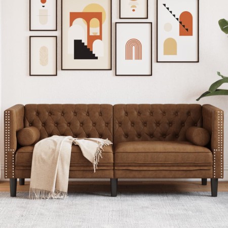 Sofá Chesterfield de 2 plazas piel de ante sintético marrón de , Sofás - Ref: Foro24-372692, Precio: 321,29 €, Descuento: %