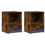 Mesita de noche luces LED 2 uds madera ingeniería roble ahumado de , Mesitas de noche - Ref: Foro24-852028, Precio: 68,85 €, ...
