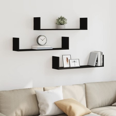 Estantes de pared 3 uds madera de ingeniería negro 80x18x18 cm de , Estantes y estanterías - Ref: Foro24-853291, Precio: 36,4...