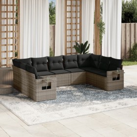 Set de muebles de jardín 9 pzas y cojines ratán sintético gris en Conjuntos de jardín | Comprar online en Foru.es