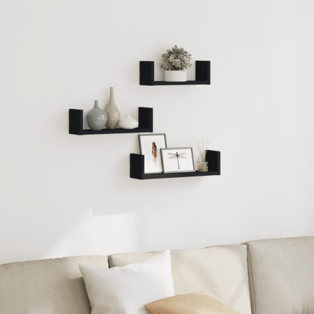 Estante de pared 3 unidades madera de ingeniería negro de , Estantes y estanterías - Ref: Foro24-853309, Precio: 17,07 €, Des...