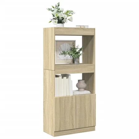 Aparador de madera de ingeniería roble Sonoma 63x33x140 cm de , Librerías y estanterías - Ref: Foro24-855108, Precio: 68,70 €...