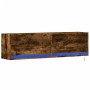 Mueble de TV de pared con luces LED roble ahumado 140x31x38 cm de , Muebles TV - Ref: Foro24-852373, Precio: 96,80 €, Descuen...