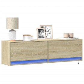 Mueble de TV de pared con luces LED roble Sonoma 140x31x38 cm de , Muebles TV - Ref: Foro24-852371, Precio: 95,48 €, Descuent...