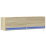 Mueble de TV de pared con luces LED roble Sonoma 140x31x38 cm de , Muebles TV - Ref: Foro24-852371, Precio: 95,48 €, Descuent...