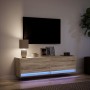 Mueble de TV de pared con luces LED roble Sonoma 140x31x38 cm de , Muebles TV - Ref: Foro24-852371, Precio: 95,48 €, Descuent...