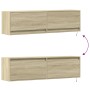 Mueble de TV de pared con luces LED roble Sonoma 140x31x38 cm de , Muebles TV - Ref: Foro24-852371, Precio: 95,48 €, Descuent...