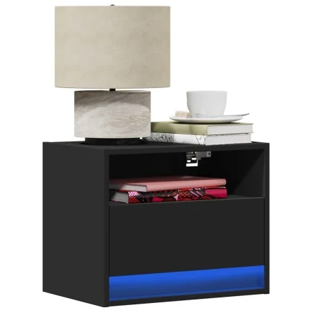 Mesita de noche de pared con luces LED negro by , Nightstands - Ref: Foro24-852063, Price: 33,69 €, Discount: %