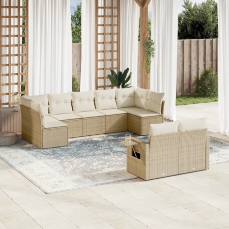 Set de sofás de jardín 9 pzas con cojines ratán sintético beige en Conjuntos de jardín | Comprar online en Foru.es
