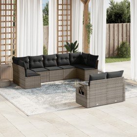 Set de muebles de jardín 9 pzas y cojines ratán sintético gris en Conjuntos de jardín | Comprar online en Foru.es