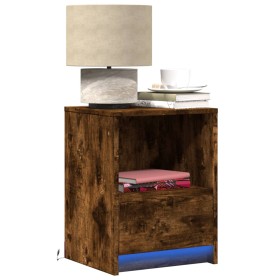 Mesita de noche con luces LED madera ingeniería roble ahumado de , Mesitas de noche - Ref: Foro24-852027, Precio: 41,79 €, De...