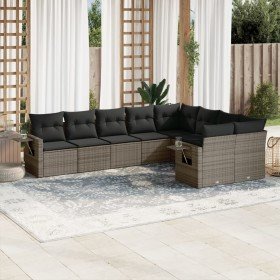 Set de muebles de jardín 9 pzas y cojines ratán sintético gris en Conjuntos de jardín | Comprar online en Foru.es