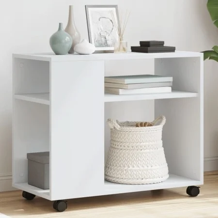 Mesa auxiliar con ruedas madera ingeniería blanco 70x35x60 cm de , Mesas auxiliares - Ref: Foro24-853146, Precio: 50,30 €, De...