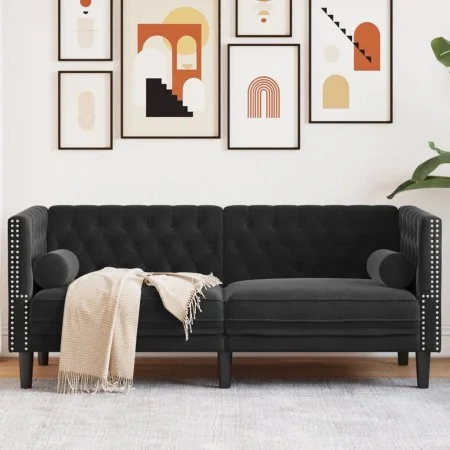 Sofá Chesterfield 2 plazas con cojines terciopelo negro de , Sofás - Ref: Foro24-372688, Precio: 306,08 €, Descuento: %
