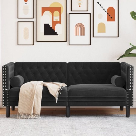 Sofá Chesterfield 2 plazas con cojines terciopelo negro de , Sofás - Ref: Foro24-372688, Precio: 254,83 €, Descuento: %