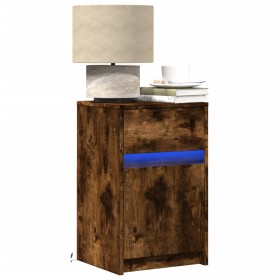 Mesita de noche luces LED 2 uds madera ingeniería roble ahumado de , Mesitas de noche - Ref: Foro24-852007, Precio: 81,36 €, ...