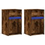 Mesita de noche luces LED 2 uds madera ingeniería roble ahumado de , Mesitas de noche - Ref: Foro24-852007, Precio: 81,36 €, ...