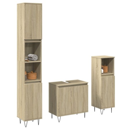 Set de muebles de baño 3 pzas madera contrachapada roble Sonoma de , Muebles de baño - Ref: Foro24-3307674, Precio: 173,37 €,...